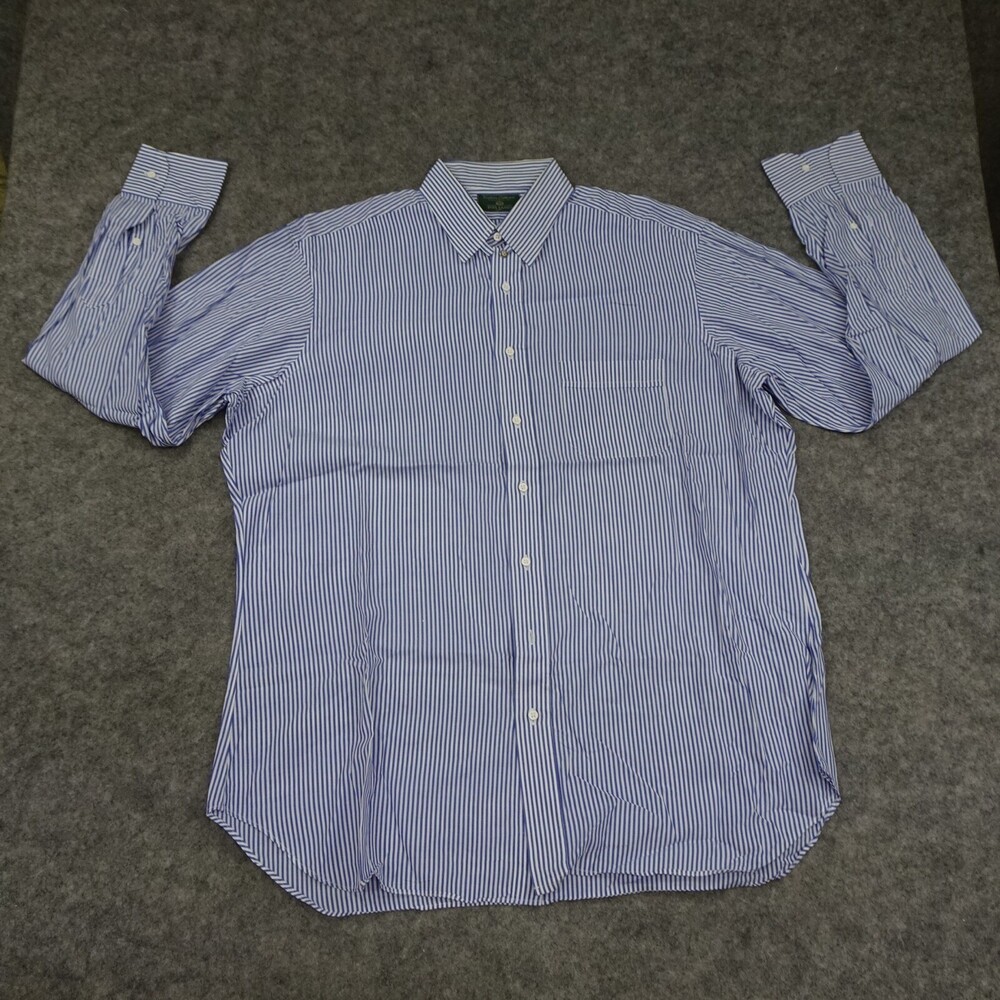 Tom James Button Up Shirt Mens Large Blue Long Sleeve Classic Fit Cotton Striped